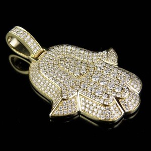 Authentic 2" Hamsa Hand Mens Pendant 14K Yellow Gold Plated 4 Ct D/FL Brilliant Moissanite