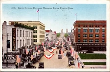 Linen Postcard Capitol Avenue During Frontier Days in Cheyenne, Wyoming