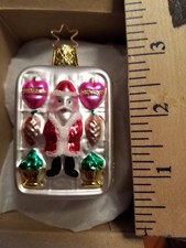 Santa Ornament Glass 2 sided Santa with Trees Old World Christmas 04079 2