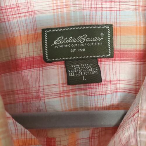 Eddie Bauer red & orange plaid button down size L - Picture 3 of 5
