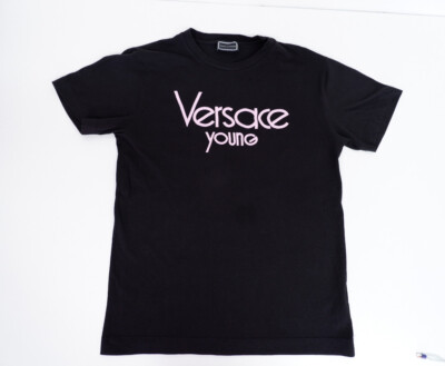 Versace Young Black T Shirt Size M Age 12 Years Short Sleeve Vgc
