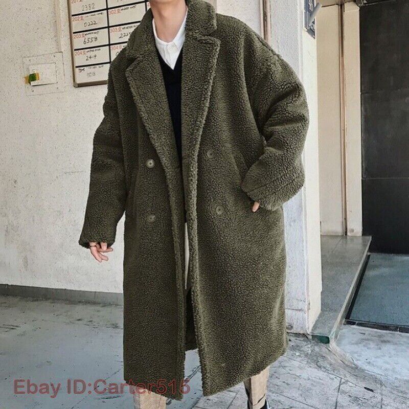 Men's Faux Shearling Fleece Outwear Sherpa Overcoat Trench