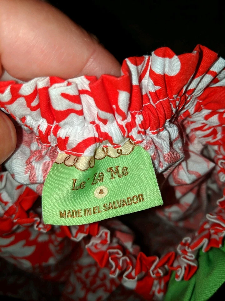 Le Za Me Girls talla Vestido floral rojo y verde 4. Hermoso, clásico Foto 2 de 4