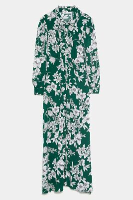 green emerald velvet dress Zara Blue and White Floral Ruffle Sleeve Mini Dress