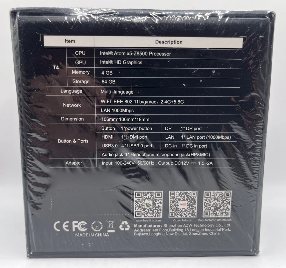 Mini PC Beelink T4 Windows 10 Intel Atom x5-Z8500 Processor 4GB DDR  4K. SEALED - Image 2 of 2