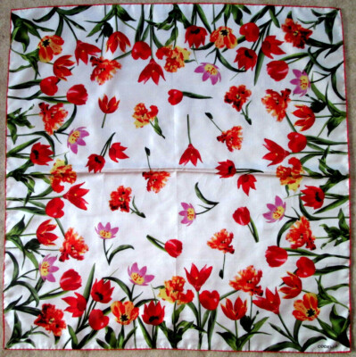 -CODELLO ''Tulipes rouges'' Seidentuch TBEG Vintage Schal 85 x 87 cm