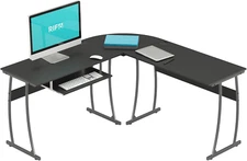 L Shaped Modern Computer Home Office Gaming Desk with Keyboard Tray and Cable Ma