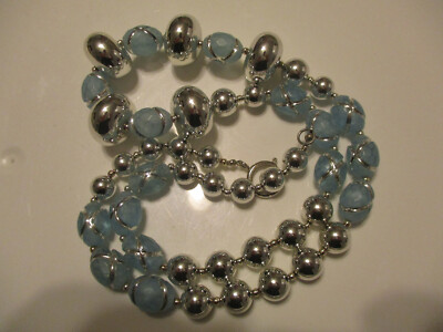 Vintage Ice Blue Lucite Resin Silver Tone Beads 34'' Chunky Runway Necklace!