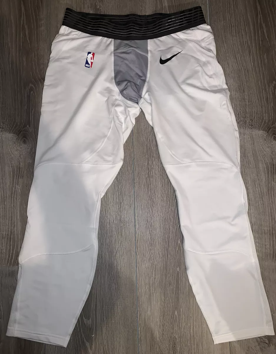 Nike, Pants, Nike Pro Hyperstrong X Nba Basketball Tights 34 Length White  Gray Padded Large