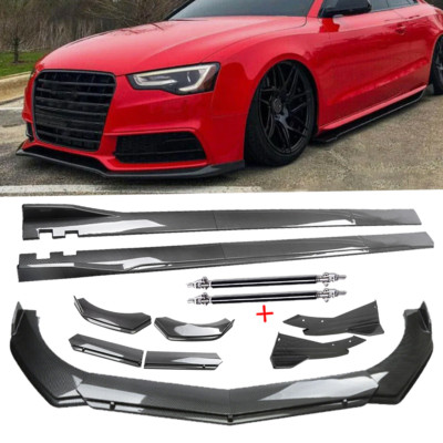 Carbon Fiber Front Bumper Lip Chin Spoiler 86.6inch Side Skirt For AUDI Body Kit