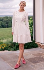 Gal Meets Glam Baby Doll Dress Size 2 Cream Crepe Stretch Puff Sleeves Feminine