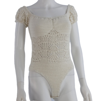 Free People Häkel Body Schulterfrei Elfenbein 100% Baumwolle Gr. XS