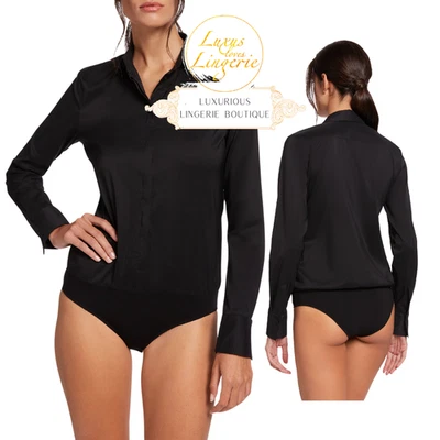 LONDON EFFECT BODY Wolford 38 S M black schwarz Elegantes Bluse Kragen Langarm