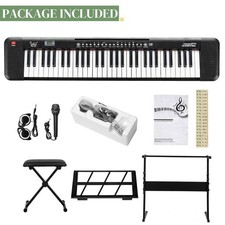 Glarry 61-Key Portable Electronic Keyboard Piano with Stand, Stools,Bench Black