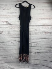 MICHAEL Michael Kors Dress Womens Large Black Geometric Belted Maxi Sleeveless