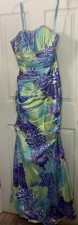 Mori Lee Madeline Gardner Strapless Formal Prom Dress Blue Leopard Y2K 5/6 