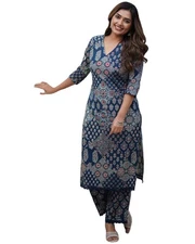GoSriKi Women's Rayon Viscose Straight Printed Kurta with Pant