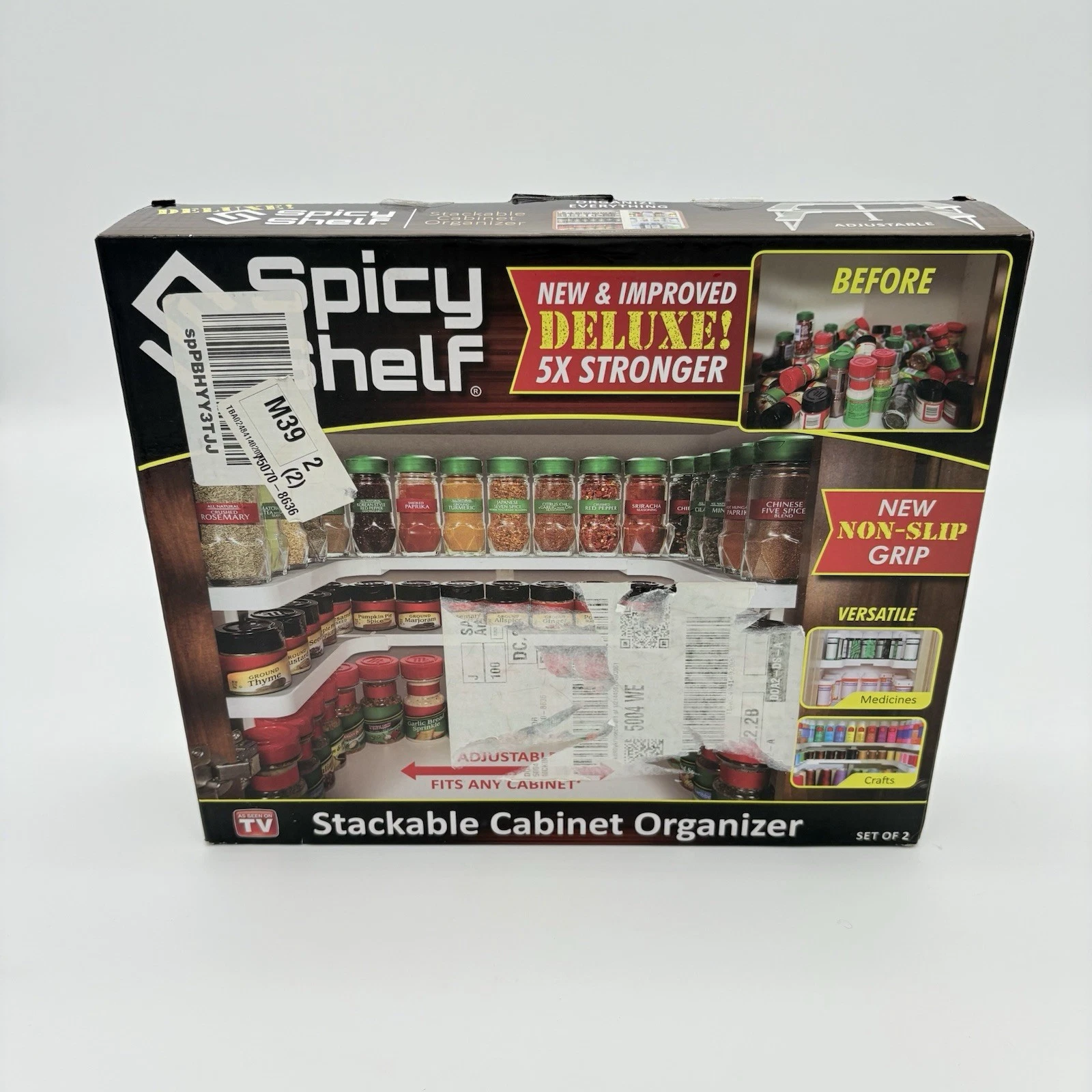 Spicy Shelf Deluxe Set of Two Spice Racks Stackable Cabinet Organizer White