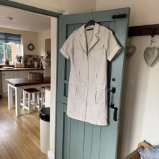 Karen Millen Creamy Beige Textured Zip Front Safari Style Dress Size 14 