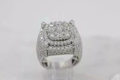 4 Ct Round Cut Real Moissanite Men's Cluster Engagement Ring 925 Sterling Silver