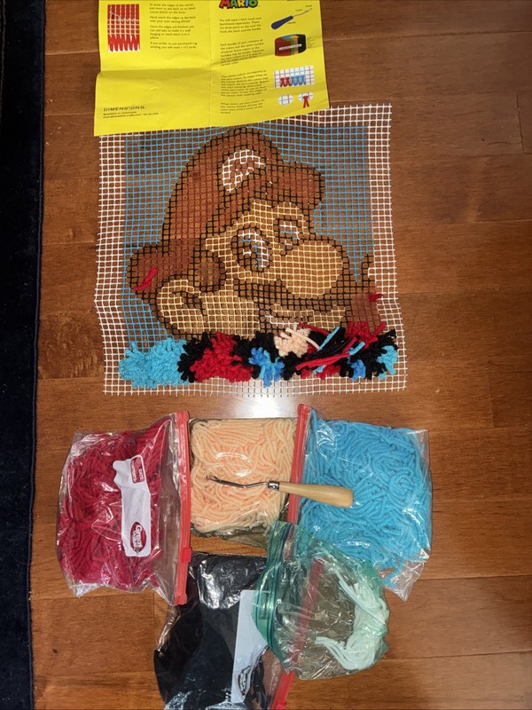 Super Mario Dimensions Latch Hook Rug Kit 12x12” Started