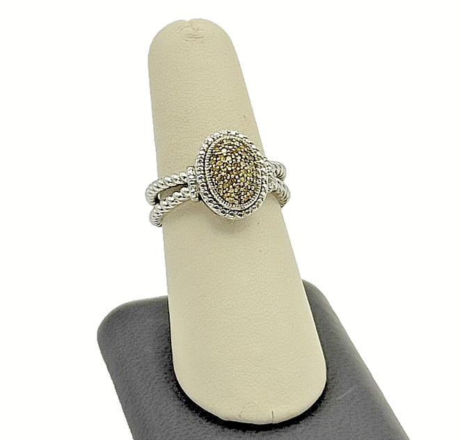 925 Sterling Silver Yellow Diamond Ring - Size 8
