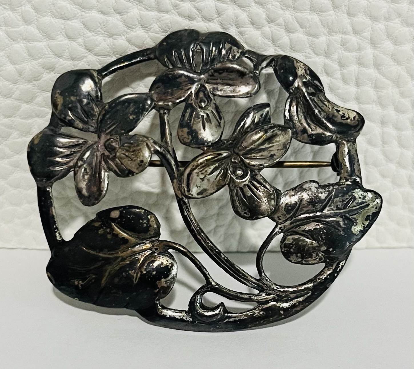 Art Nouveau Sterling Silver Brooch A Daumecat Paris Floral French c1900