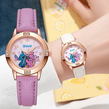 Fashion Cartoon Pattern Stitch Girls Watches Kids Leather Strap Children Watch w