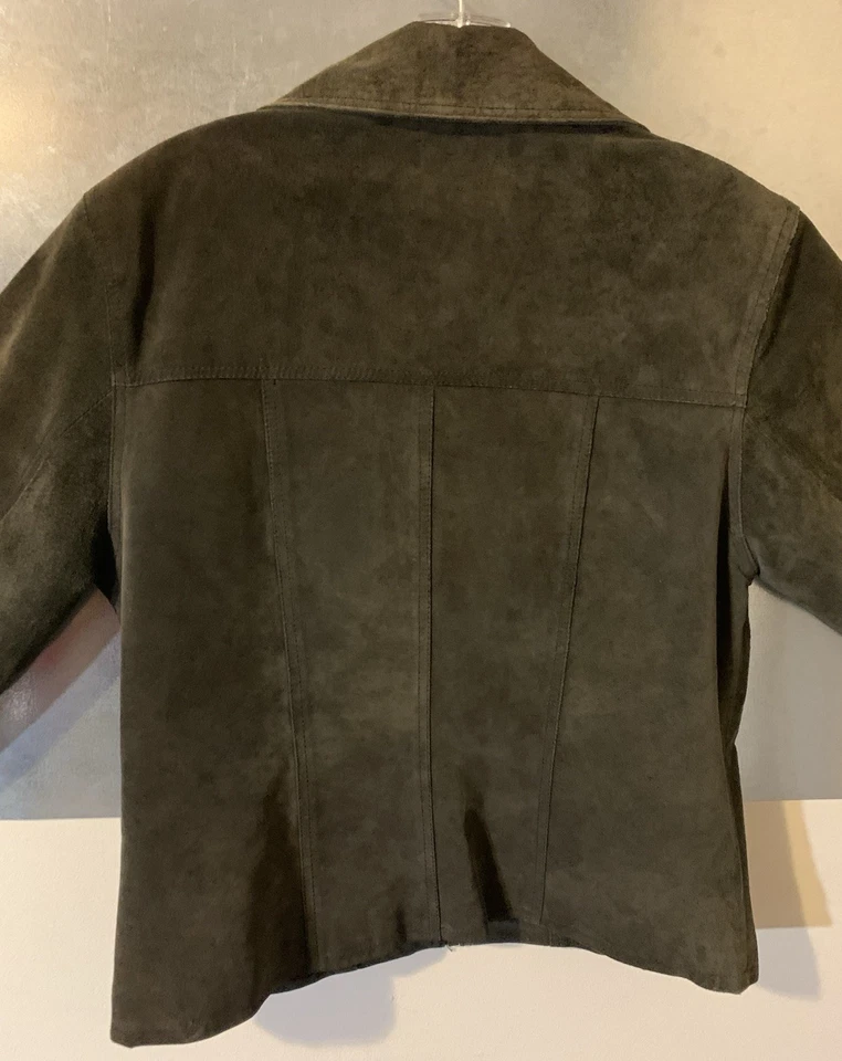 Chaqueta M Express Bleus Cuero Gamuza Real Verde Oscuro Cremallera Completa Bolsillos con Solapa a Presión Foto 3 de 4