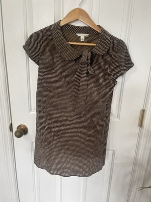 Banana Republic Womens Silk Polka Dot Shirt Size Medium Brown Corporate Office