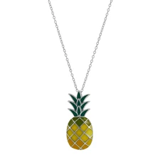 Finecraft Pineapple Enamel Pendant in Sterling Silver, 18"