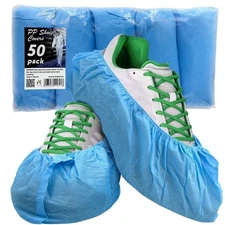 50x Blue Waterproof Disposable Shoe Covers Overshoes Protector 15in
