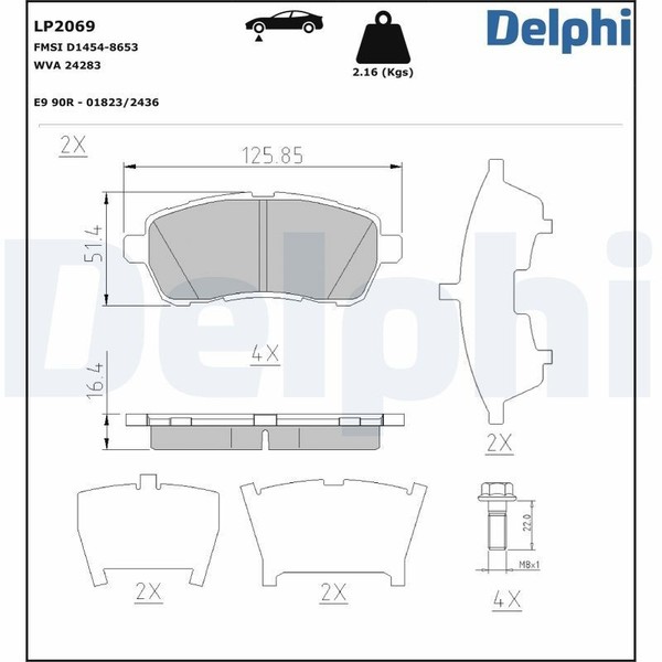 Delphi LP2069 Bremsbelagsatz, Scheibenbremse FüR Daihatsu Ford Mazda-image