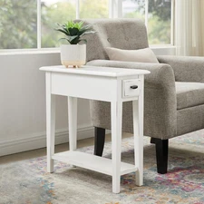 Narrow End Table White Small Side Accent Colonial Farmhouse Country W/ Storage