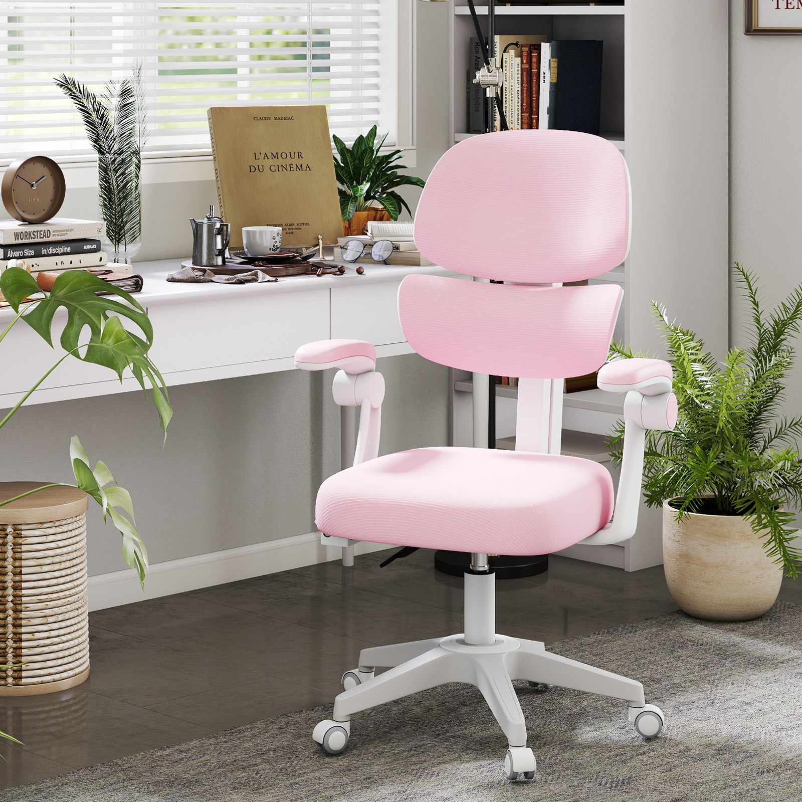 Gray/Pink Kids Study Chair Computer Chair Back-Following,Sit-Locking,360°Casters