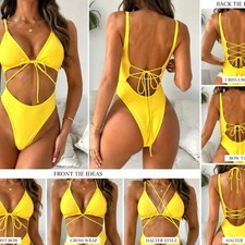 Yellow Cutout Lace-Up One Piece Swimsuit XL