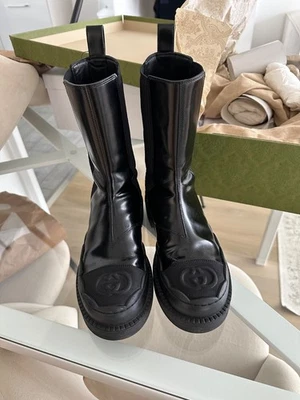 Bottes Gucci noir femme avec détail GG enlacés - Photo 1/4