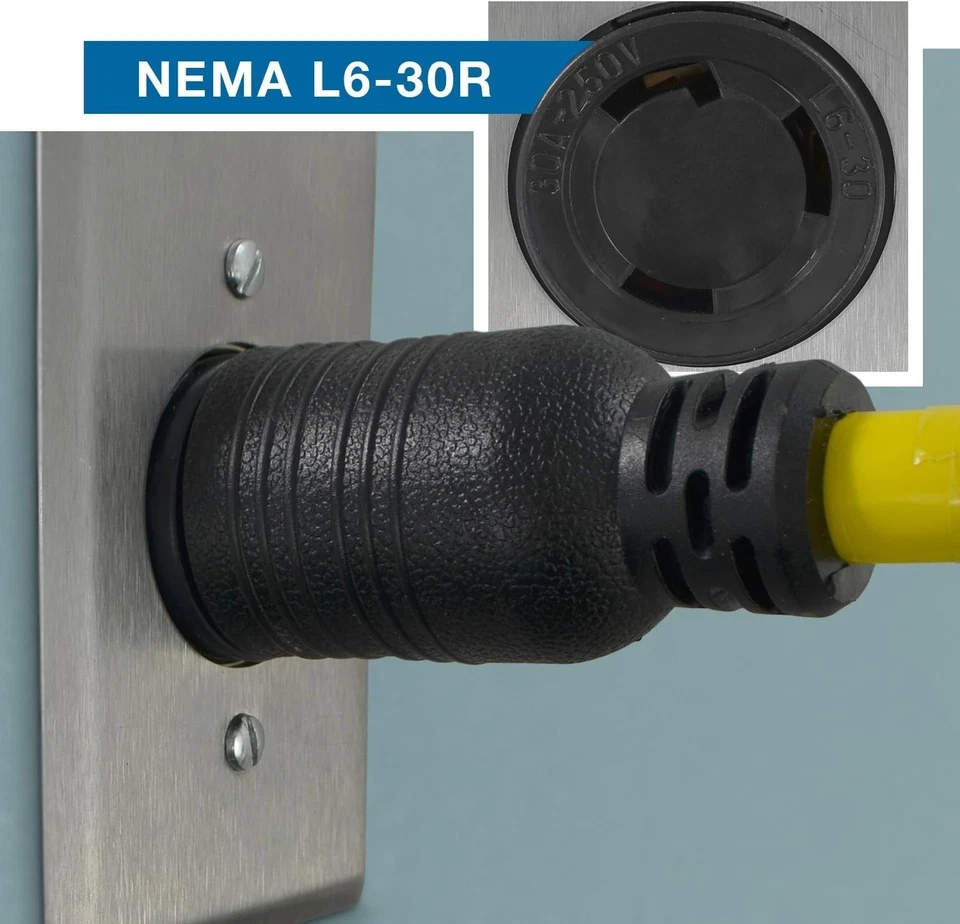 Cable adaptador Y 30 Amp 250V 3' L6-30P a NEMA L6-30R Foto 3 de 4