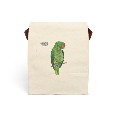 Canvas Lunch Bag With Strap '' Crimson Front Amazona Parrot ''