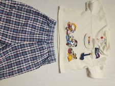 Vintage Mickey Toddler Outfit Set with Plaid Pants Size 12 Months