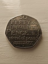 "Johnson’s Dictionary 1755" Fifty Pence Coin 2005 good condition