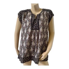 DR2 Daniel Rainn Womens Size Large Split Neck Short Sleeve Paisley Boho Shirt