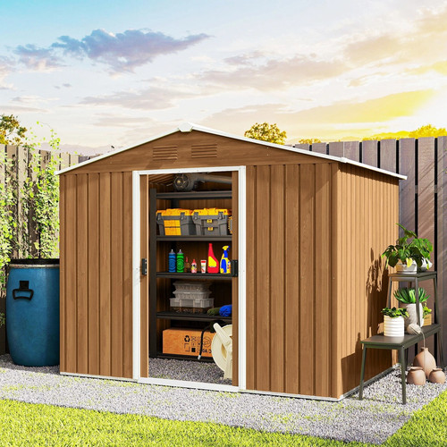Outsunny 8 x 6ft Garden Storage Shed with Double Door Brown Wood Effect - Picture 12 of 13
