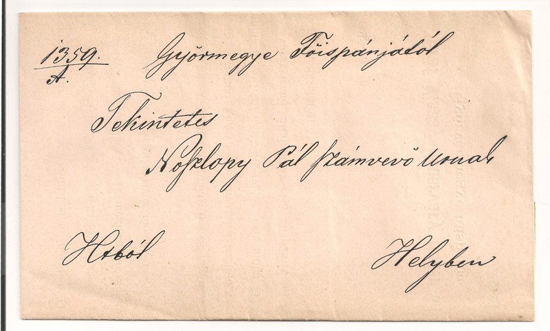 #A0892 Stampless Cover Letter Győr Hungary 1871 Minister of the Interior