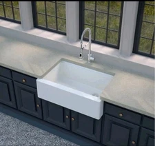Allen + Roth Apron Front 33x22 White Granite Farmhouse Single Bowl Kitchen Sink