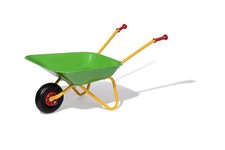 Image of Kids Green Metal Wheelbarrow – Yellow Handles, Tubeless Tyre, 25kg Load Capacity