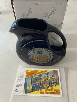 1939 New York World's Fair Pitcher Fiesta Cobalt with Postcard Vintage Postcard