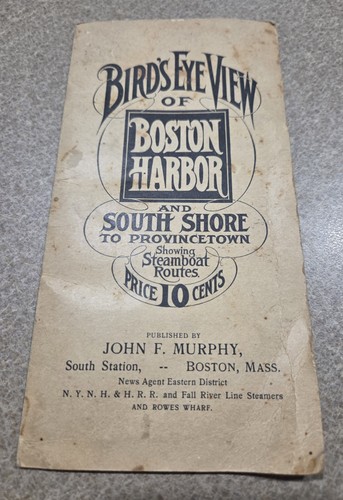 Vintage Bird's Eye View of Boston Harbor Map. John F Murphy.