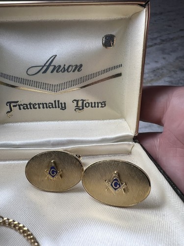 Vintage Masonic Anson Cuff Links & Tie Tack, Original Box, Never Used - Picture 3 of 8