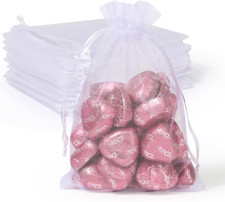 100PCS Premium Sheer Organza Bags, White Wedding Favor Bags with Drawstring, 4X6